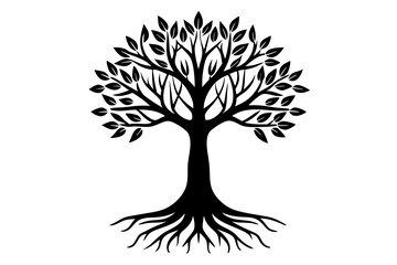 Black silhouette of a tree with roots