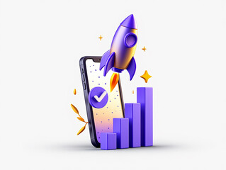 Mobile App Startup Success Rocket Launch Growth Chart