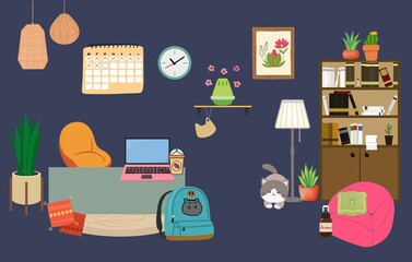 Desktop wallpaper design 7 themed study room-style vibe games 80s vibe combined with modern decoration