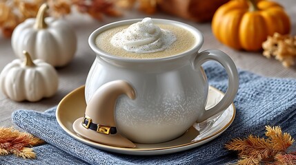 Cozy Pumpkin Spice Latte with Whipped Cream in Seasonal Setting with Decorations