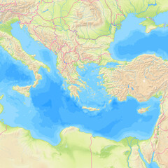 Map of Greece and surrounding countries without any labels