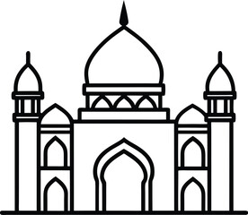 Beautiful Moroccan Mosque with Intricate Tiles vector line art illustration
