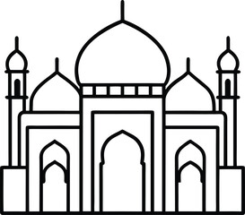 Beautiful Mosque in Cairo with Islamic Arches vector line art illustration