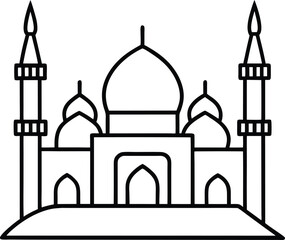 Egyptian Mosque with Sand Colored Minarets vector line art illustration