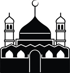 Grand Mosque of Mecca with Kaaba  vector line art illustration