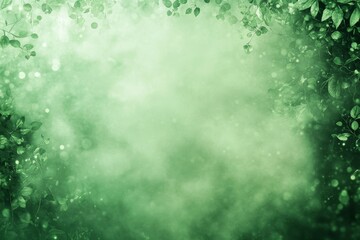 Obraz premium Gentle Green Background with Soft Bokeh and Leafy Border for Calming and Serene Design Projects
