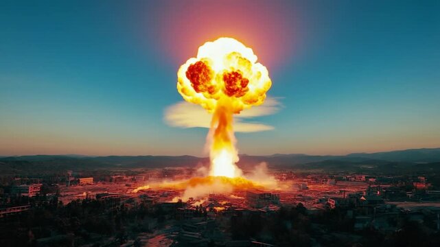 Massive Nuclear Explosion Over Cityscape 
