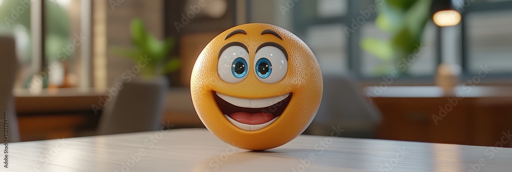 Poster optimistic emoji symbol on bright workspace representing joy and enthusiasm in communication.