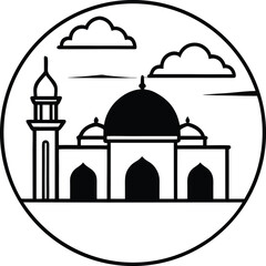 Mosque at Sunrise with Soft Warm Gradient Sky vector line art illustration