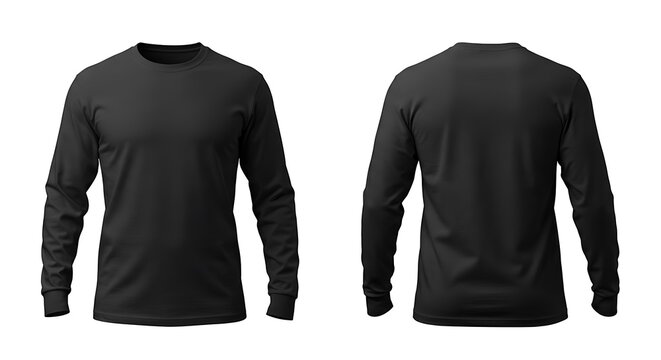 Black long sleeve t shirt mockup isolated on white background