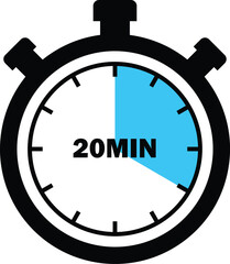 Stopwatch showing 20 minutes countdown with blue indicator.Clock, timer.Clock, timer