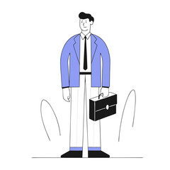 Confident Businessman Holding Briefcase in Flat Style
