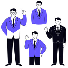 Set of men's gestures in suits
