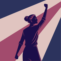 Strong Woman Silhouette with Raised Fist
