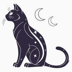 Stylized Cat Silhouette with Crescent Moon Elements
