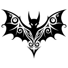 Tribal Bat Silhouette with Decorative Swirls
