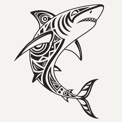 Tribal Shark Design in Monochrome Vector

