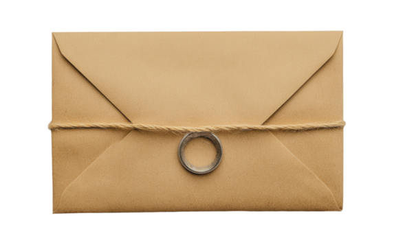 Brown envelope with a silver ring on it