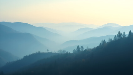 Obraz premium Misty Blue Mountain Range at Dawn