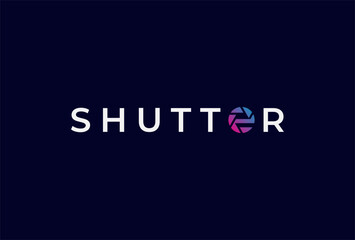 Shutter Logo, Letter E with lens combination in text Shutter typography logo, vector illustration