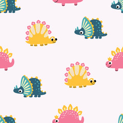 ute Dinosaur Pattern Illustration. Design for decoration of children's room	
