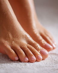 Naklejka premium macro shot of smooth female toes with glossy pedicur