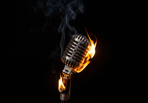 flaming microphone for podcast . Generative AI