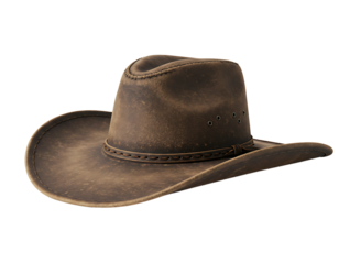 Brown leather cowboy hat isolated on transparent background