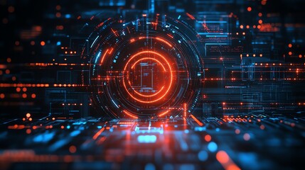 Fototapeta premium Abstract digital technology background. Futuristic glowing circuit board with data streams and network connections.