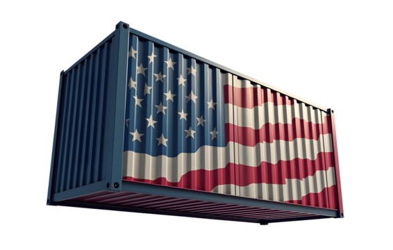 American flag painted on metal cargo container symbolizing global trade and economy power