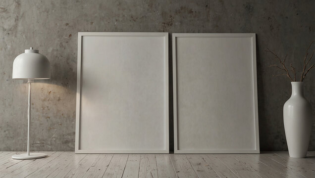 Blank photo frame mock up on wall. Created using generative AI tools