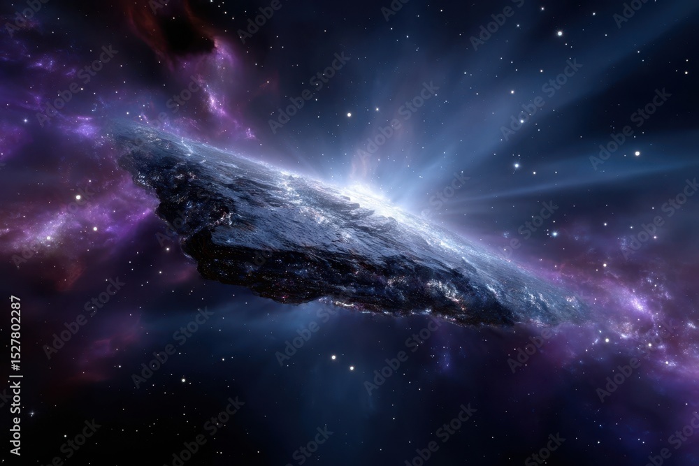 Poster cosmic phenomena showcase a rotating celestial body in deep space with vibrant colors and light
