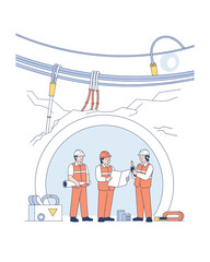 Tunnel construction workers reviewing plans