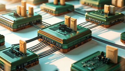 Abstract network technology concept illustrating data connection and processing with futuristic design