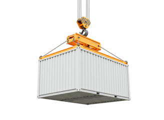 Crane lifting cargo container isolated on transparent background