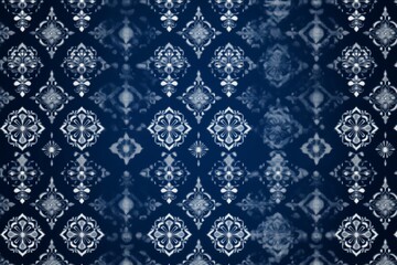 Exquisite Navy Blue Damask Pattern Design Featuring Elegant Geometric Elements for Textile Use