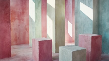 Pastel colored room with light and shadows