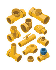 Assortment of yellow pvc pipes and fittings