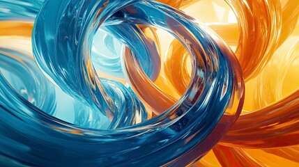 Abstract swirling rings of translucent blue and orange