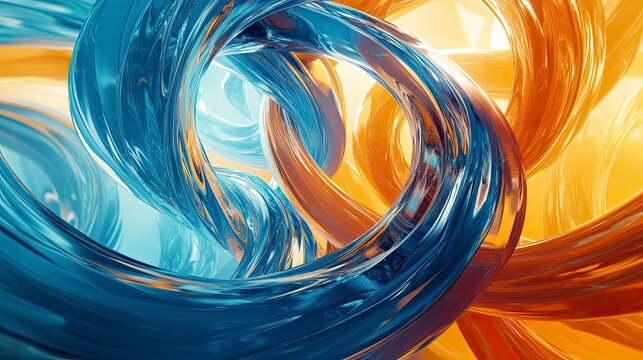 Abstract swirling rings of translucent blue and orange