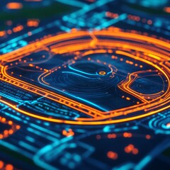 Abstract Circuit Board with Orange and Blue Lines, Technology , Data