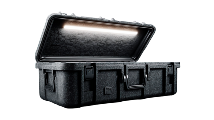 Open black textured toolbox isolated on transparent background