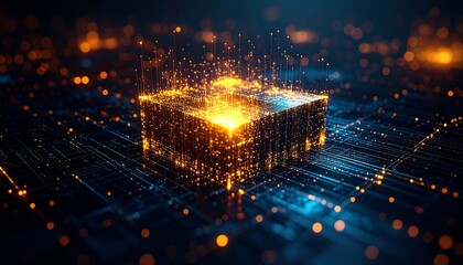 Fractal-inspired structure half vaporized into data particles, realistic detail and depth under isolated spotlight