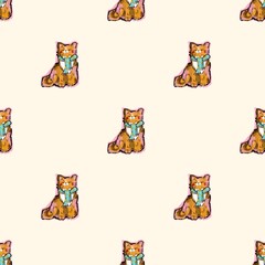 Cute seamless pattern with funny cat