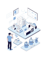 Virtual reality industrial plant monitoring and control