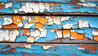Peeling Blue and Green Paint on Aged Wooden Wall Texture