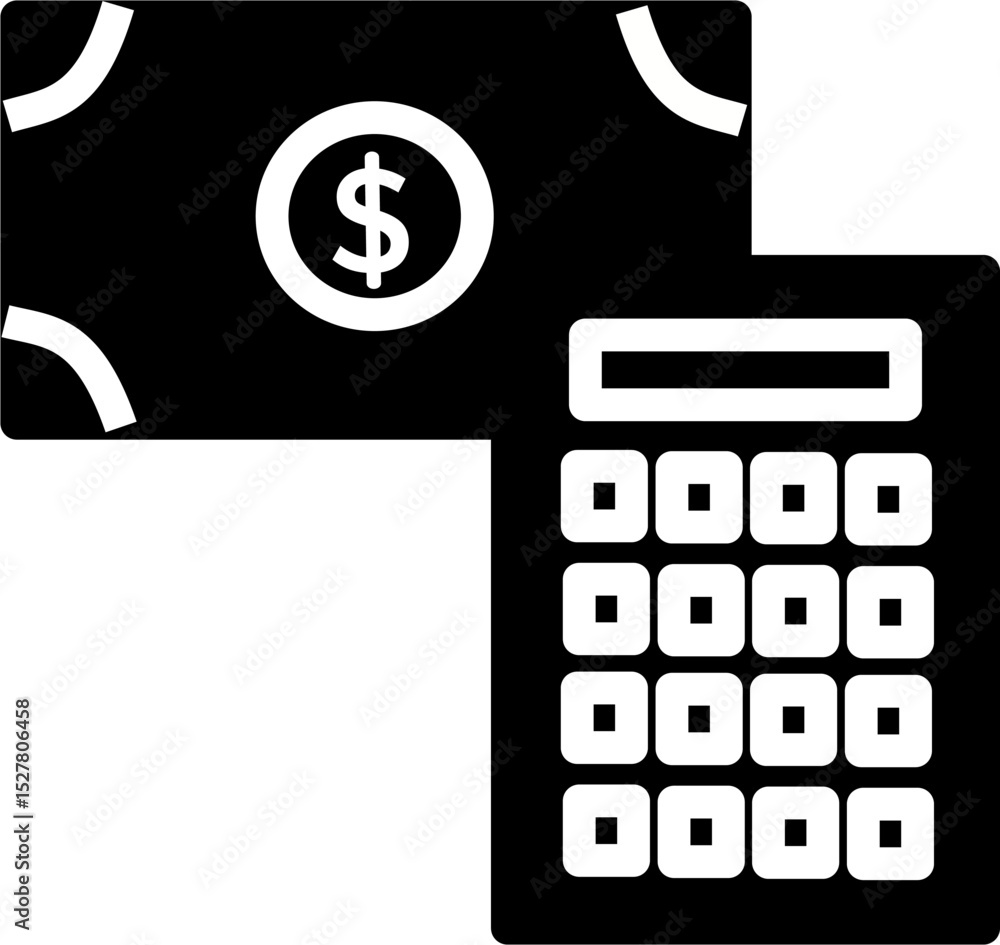 Poster calculator and money bill icon. сounting money icon. vector graphics and not artificial intelligence