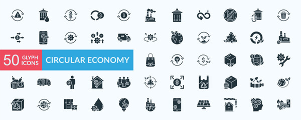 Circular economy icon collection set with return of investment, sustainable consumption, no plastic bag, zero waste, renewable energy