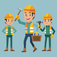 Construction Worker Character Set in Different Poses