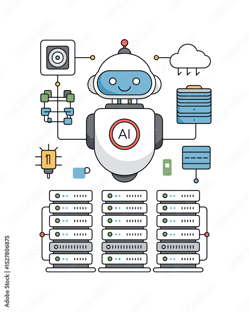 Poster ai robot connected to data servers and cloud